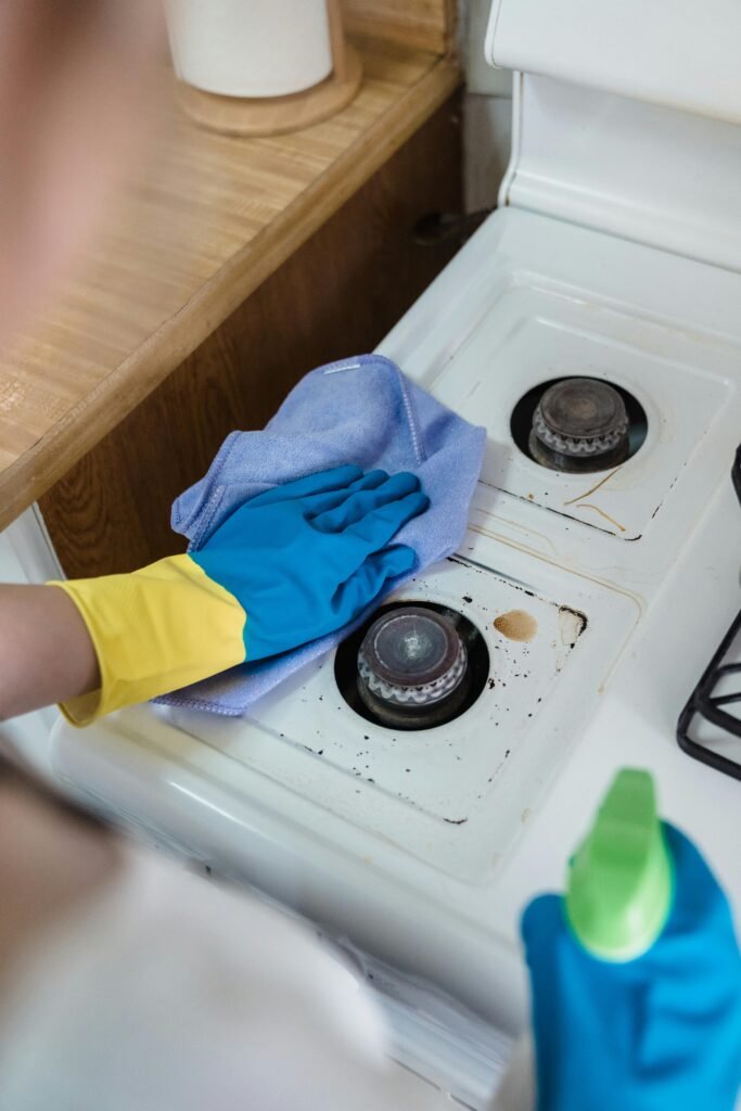 cleaning kitchen