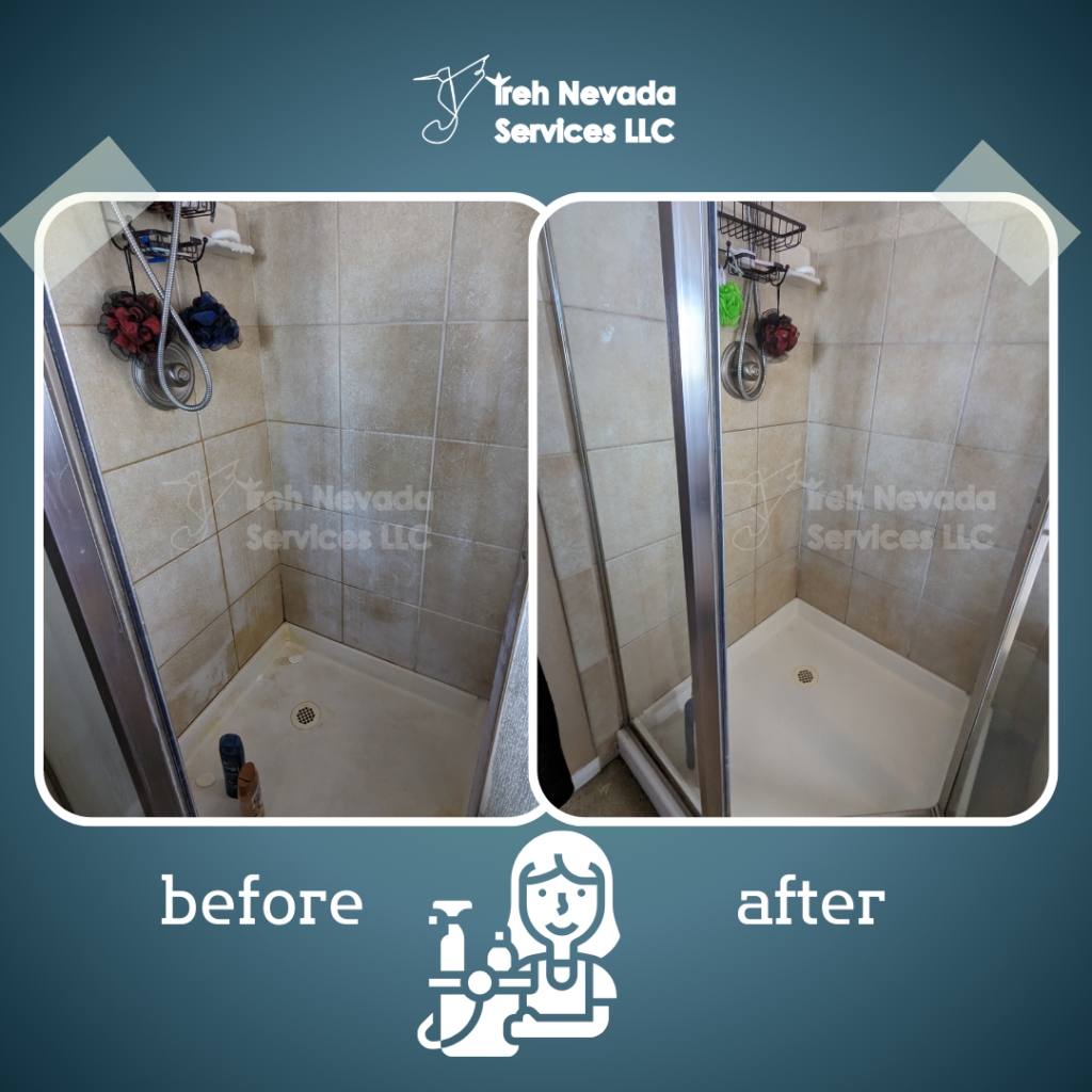 cleaning the inside of the shower, before and after